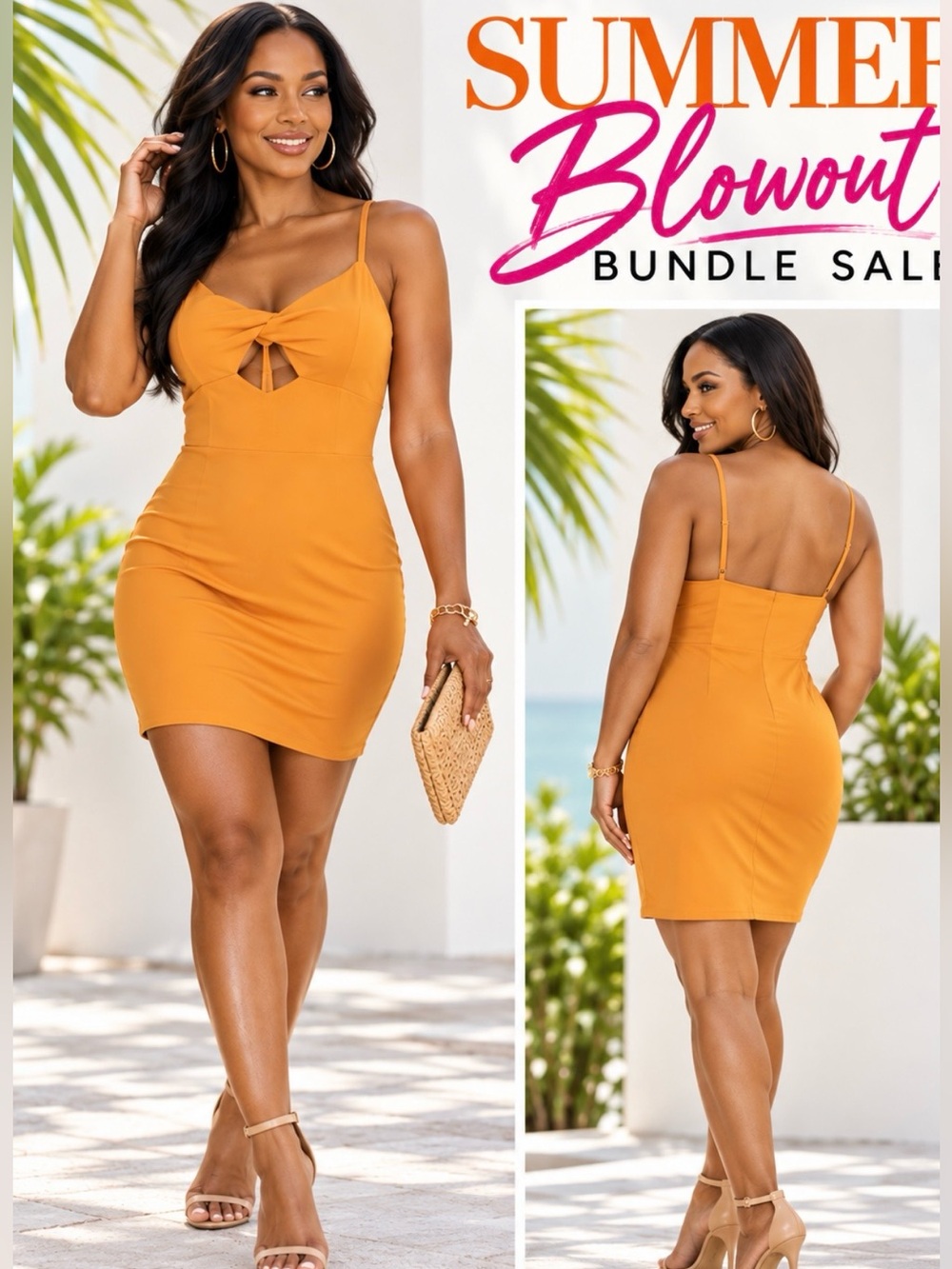bebe Apricot Spaghetti Strap Cutout Bodycon Mini Dress